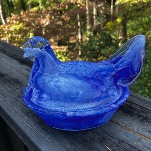 Blue Glass Hen Dish